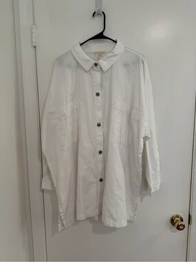 Eileen Fisher 3X  White Denim Jacket NWT Minimalist Lagenlook Coastal Resort